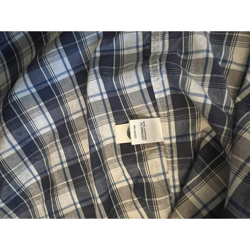 Banana Republic Men Size L Blue Windowpane Cotton Pearl Snap Long Sleeve Shirt